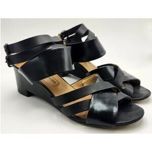 Veronique Branquinho Leather Ankle Strap Wedge Heel Sandals EU 40 US 9.5 Black